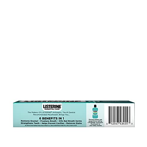 Listerine Essential Care Original Gel Fluoride Toothpaste, Prevents Bad Breath and Cavities, Powerful Mint Flavor for Fresh Oral Care, 4.2 oz