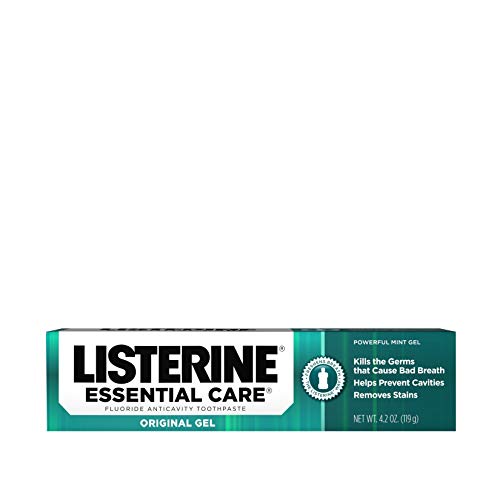 Listerine Essential Care Original Gel Fluoride Toothpaste, Prevents Bad Breath and Cavities, Powerful Mint Flavor for Fresh Oral Care, 4.2 oz