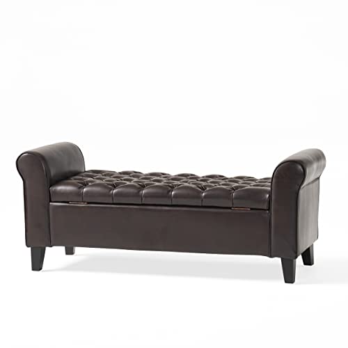 Christopher Knight Home Keiko Contemporary Rolled Arm Storage Ottoman Bench, Brown and Dark, 19.75" D x 50" W x 20.5" H