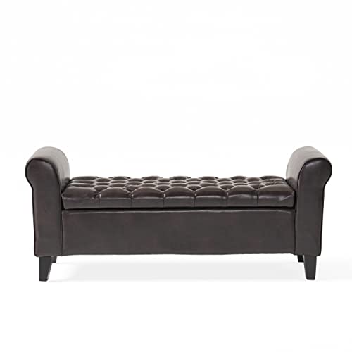 Christopher Knight Home Keiko Contemporary Rolled Arm Storage Ottoman Bench, Brown and Dark, 19.75" D x 50" W x 20.5" H