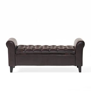 Christopher Knight Home Keiko Contemporary Rolled Arm Storage Ottoman Bench, Brown and Dark, 19.75" D x 50" W x 20.5" H