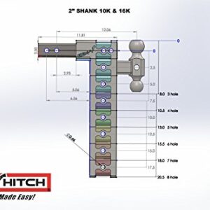 GEN-Y GH-303 MEGA-Duty Adjustable 5" Drop Hitch Only for 2" Receiver - 10,000 LB Towing Capacity - 1,500 LB Tongue Weight