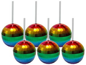 six rainbow disco ball cups - set of six