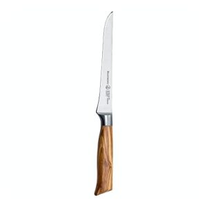 messermeister oliva elite 6” boning knife - fine german steel alloy blade & natural mediterranean olive wood handle - rust resistant & easy to maintain