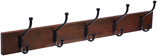 Amazon Basics Wall-Mounted Farmhouse Coat Rack, 5 Hook, Light Walnut