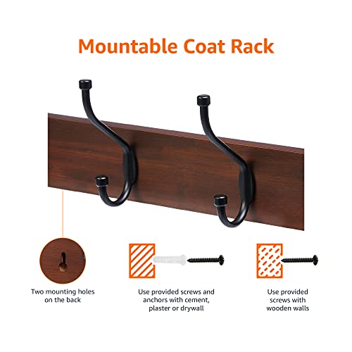 Amazon Basics Wall-Mounted Farmhouse Coat Rack, 5 Hook, Light Walnut