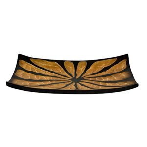aeravida handcarved flower or burst 2-tone stained rectangular shaped wooden serving bowl or tray for tropical chic home décor & kitchen accessories