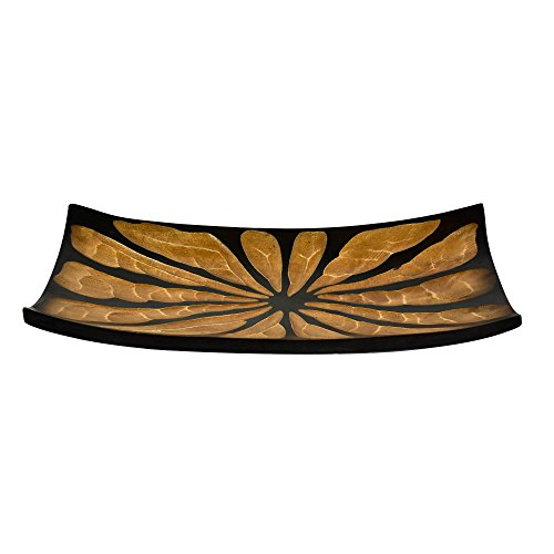 AeraVida Handcarved Flower or Burst 2-Tone Stained Rectangular Shaped Wooden Serving Bowl or Tray for Tropical Chic Home Décor & Kitchen Accessories