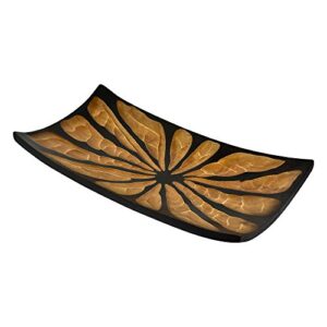 AeraVida Handcarved Flower or Burst 2-Tone Stained Rectangular Shaped Wooden Serving Bowl or Tray for Tropical Chic Home Décor & Kitchen Accessories