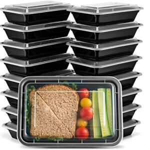 1 Compartment 24 oz Portion Control Lunch Box and Food Storage Container Set -Black- 10 Pack