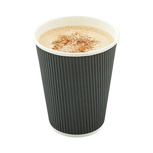 500-CT Disposable Gray 12-OZ Hot Beverage Cups with Ripple Wall Design: No Need for Sleeves - Perfect for Cafes - Eco-Friendly Recyclable Paper - Insulated - Wholesale Takeout Coffee Cup