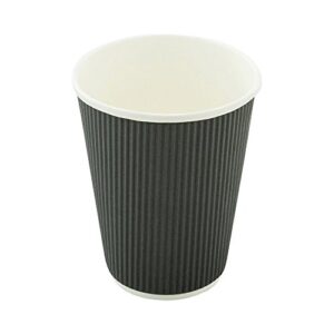 500-CT Disposable Gray 12-OZ Hot Beverage Cups with Ripple Wall Design: No Need for Sleeves - Perfect for Cafes - Eco-Friendly Recyclable Paper - Insulated - Wholesale Takeout Coffee Cup