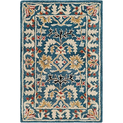 SAFAVIEH Antiquity Collection 2' x 3' Dark Blue/Multi AT64B Handmade Traditional Oriental Premium Wool Accent Rug