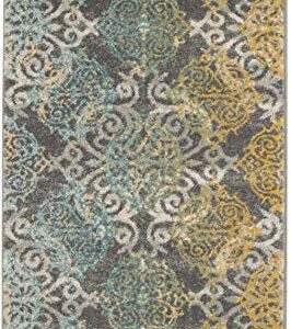 SAFAVIEH Evoke Collection 2'2" x 4' Grey/Ivory EVK230D Medallion Damask Non-Shedding Living Room Bedroom Accent Rug