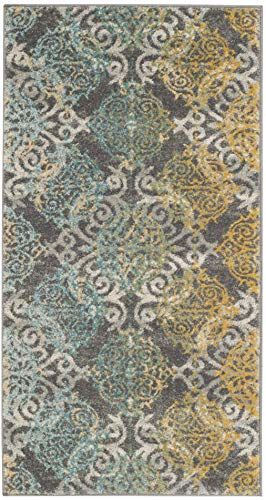 SAFAVIEH Evoke Collection 2'2" x 4' Grey/Ivory EVK230D Medallion Damask Non-Shedding Living Room Bedroom Accent Rug