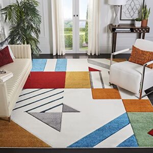 safavieh hollywood collection accent rug - 4' x 6', ivory & peacock blue, mid-century modern design, non-shedding & easy care, ideal for high traffic areas in entryway, living room, bedroom (hlw709b)