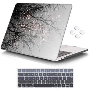 icasso compatible with macbook pro 13 inch case 2022 2021-2016 release a2338m2/m1/a2251/a2289/a2159/a1706/a1708, plastic hard shell case with 5 rows keyboard cover for macbook pro 13" - gray tree