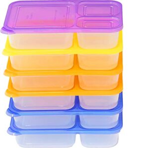 6 pack - simplehouseware color reusable 3-compartment meal prep container boxes (36 ounces)