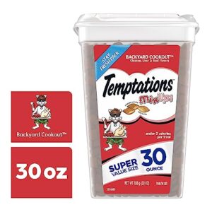 TEMPTATIONS MIXUPS Crunchy and Soft Cat Treats Backyard Cookout Flavor, 30 oz. Tub