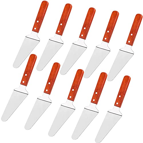 10 Pack Pie Server Wooden Handle Pizza Cake Holder Transfer Triangular Spade Spatula Shovel Stainless Steel