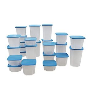 chef buddy kitchen organization carousel - food storage containers and plastic storage bins with lids, 11” w x 11” l x 8” h, clear, blue