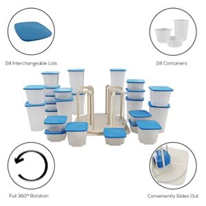 Chef Buddy Kitchen Organization Carousel - Food Storage Containers and Plastic Storage Bins With Lids, 11” W x 11” L x 8” H, Clear, Blue