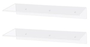 jusalpha® 17 inch contemporary clear acrylic floating shelves - 5 mm thickess wall mounted display organizer, set of 2 (17 inches)