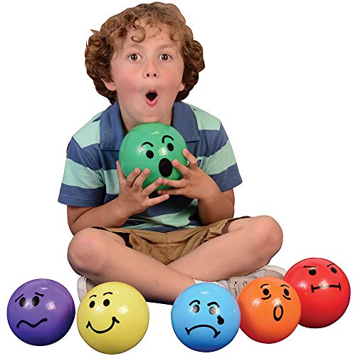 Constructive Playthings Express Your Feelings Soft Vinyl Balls, Therapy Toys for All Ages, Alternative to Feelings Chart, Vinyl Balls, Indoor Use Only, Set of 6