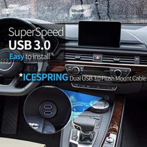 ICESPRING 2 Ports Dual USB 3.0 Male to USB 3.0 Female AUX Flush Mount Car Mount Extension Cable for Car Truck Boat Motorcycle Dashboard Panel -(3 Feet)