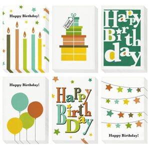 juvale 48 pack assorted blank happy birthday cards bulk with envelopes, greeting cards with 6 colorful designs for men, women, kids, family, friends, business (4x6 in)