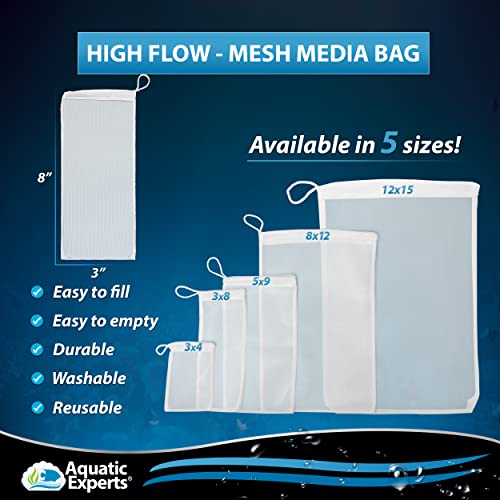 Aquatic Experts High Flow Mesh Filter Media Bags - Aquatic Bags for Filter Media (High Flow, 3" x 8" - 4 Pack)