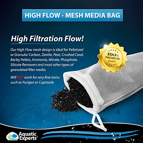 Aquatic Experts High Flow Mesh Filter Media Bags - Aquatic Bags for Filter Media (High Flow, 3" x 8" - 4 Pack)