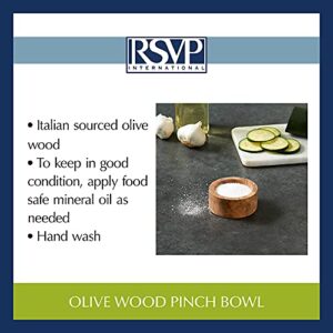 RSVP International Olive Wood Condiment Pinch Bowl, 3" | Rustic, Natural Authentic Italian Olive Wood | Classic Style for Kitchens, Tables, & More | Functional for Salts, Peppers, & Herbs