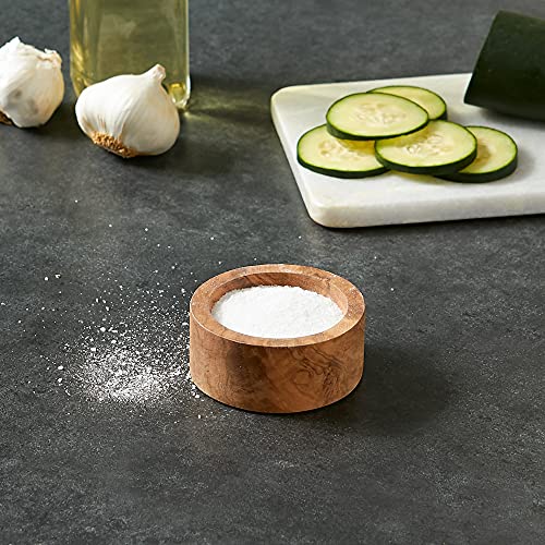 RSVP International Olive Wood Condiment Pinch Bowl, 3" | Rustic, Natural Authentic Italian Olive Wood | Classic Style for Kitchens, Tables, & More | Functional for Salts, Peppers, & Herbs