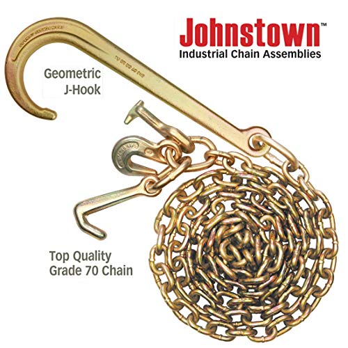 Johnstown Tow Chain with 15 Inch Forged J Hook and GTJ Cluster - Grade 70 Chain - 10 Foot - 4,700 Pound Safe Working Load