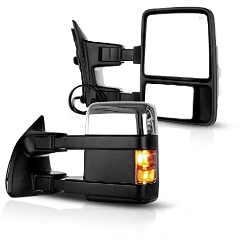 ECCPP Towing Mirror Replacement fit for 1999-2007 for Ford for F250 for F350 F450 F550 Super Duty Towing Mirrors Power Heated Turn Signal Light Pair Set Mirrors Chrome Cover Driver and Passenger Side