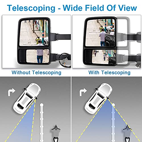 ECCPP Towing Mirror Replacement fit for 1999-2007 for Ford for F250 for F350 F450 F550 Super Duty Towing Mirrors Power Heated Turn Signal Light Pair Set Mirrors Chrome Cover Driver and Passenger Side