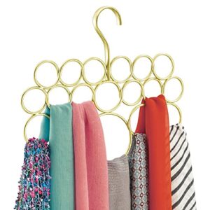 mDesign Metal Closet Rod Hanging Storage Organizer Rack - Scarf Holder for Bedroom, Coat Closet, Entryway, Mudroom - Holds Scarves, Belts, Shawls, Accessories - Snag Free, 18 Sections - Brass