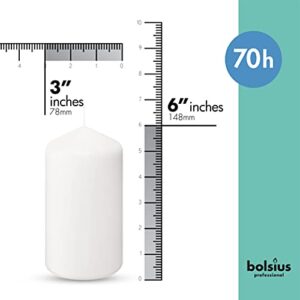 BOLSIUS Set of 6 White Pillar Candles - 3x6 inch Unscented 65 Hour Long Lasting Candles - Dripless Clean Burning Smokeless Dinner Candle - Perfect for Wedding Candles, Parties and Special Occasions