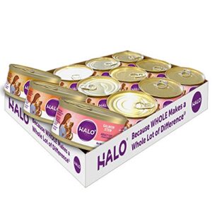 halo adult wet cat food, grain free, variety pack 5.5oz can (pack of 12)