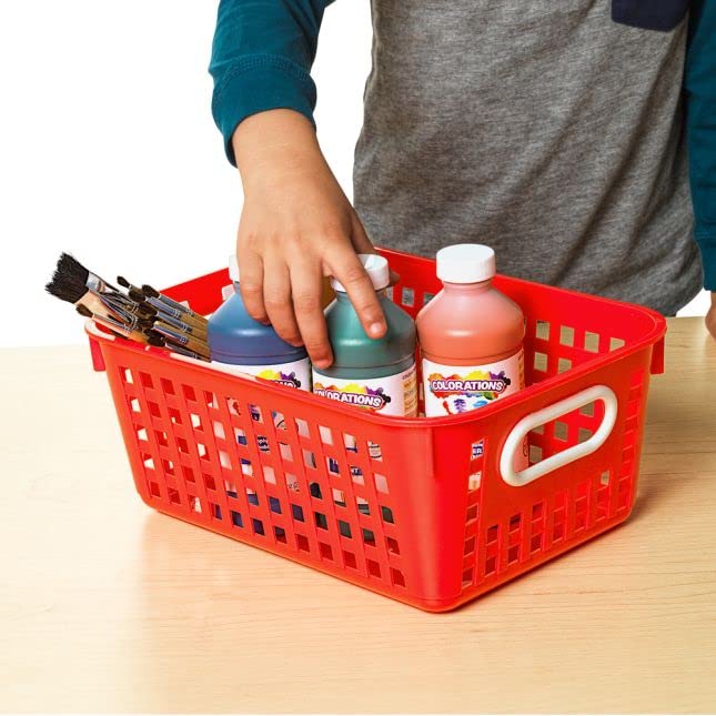 Really Good Stuff Medium Plastic Book Baskets, 11" by 7½" by 4½" - 4 Pack, Primary Colors | Versatile Storage Solution for Classroom, Home and Office l Toy Storage, Multi-Purpose Organizer Basket