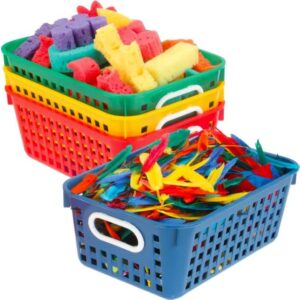 Really Good Stuff Medium Plastic Book Baskets, 11" by 7½" by 4½" - 4 Pack, Primary Colors | Versatile Storage Solution for Classroom, Home and Office l Toy Storage, Multi-Purpose Organizer Basket