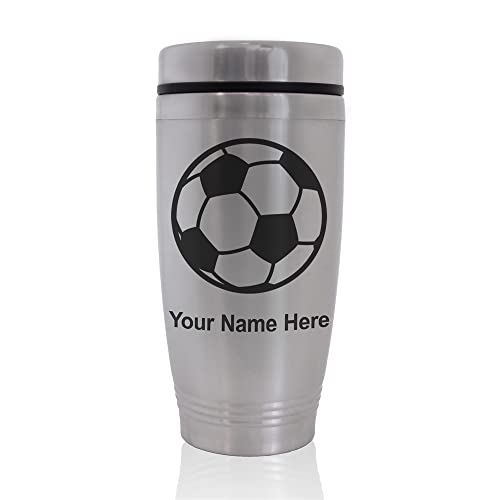 SkunkWerkz Commuter Travel Mug, Soccer Ball, Personalized Engraving Included