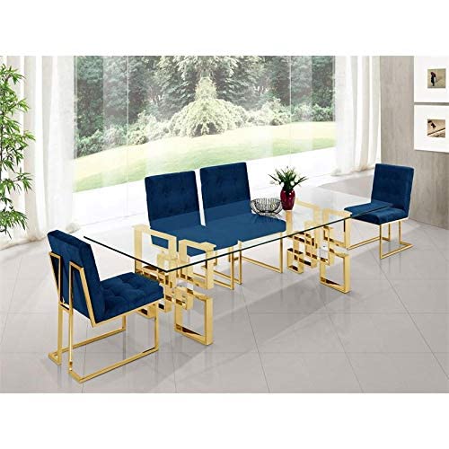 Meridian Furniture 714-T Pierre Collection Modern | Contemporary Square Glass Dining Table with Stainless Steel Base and Rich Gold Finish, 78" W x 39" D x 30" H