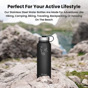 Swig Savvy Sports Water Bottle, Vacuum Insulated Stainless steel, Double Wall Wide Mouth Leakproof Lid - 40oz (Black)