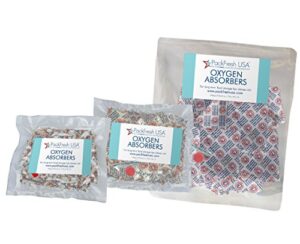 packfreshusa: oxygen absorber combo - contains 3 sizes 50cc, 100cc, and 300cc- food grade - non-toxic - food preservation - long-term food storage guide included - 75 pack (25 count of each size)