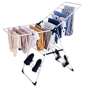 tangkula clothes drying rack, collapsible laundry rack with hanging rods, shoe hangers, adjustable gullwing and foldable design for space-saving, stainless steel clothing shelf