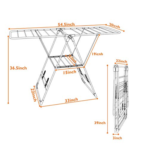 Tangkula Clothes Drying Rack, Collapsible Laundry Rack with Hanging Rods, Shoe Hangers, Adjustable Gullwing and Foldable Design for Space-Saving, Stainless Steel Clothing Shelf