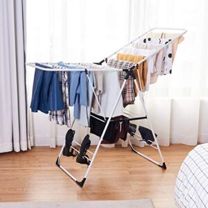 Tangkula Clothes Drying Rack, Collapsible Laundry Rack with Hanging Rods, Shoe Hangers, Adjustable Gullwing and Foldable Design for Space-Saving, Stainless Steel Clothing Shelf