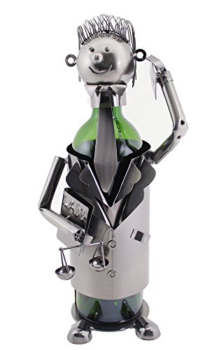 WINE BODIES Groomed Court Lawyer Metal Wine Bottle Holder Character, Charcoal